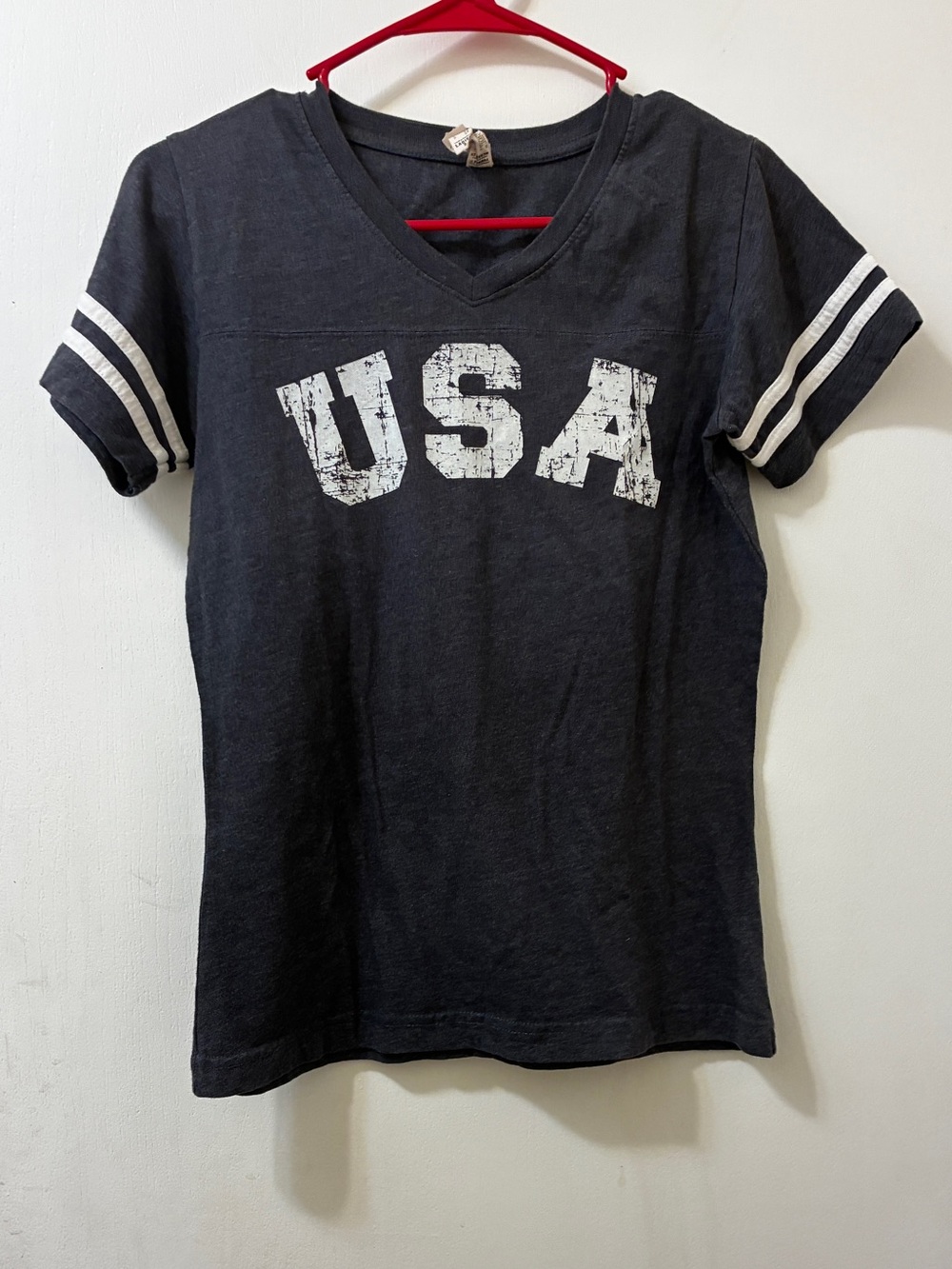 Womens Gray/Blue w/White Crew Neck
Short Sleeve Striped T-Shirt Cotton Poly USA